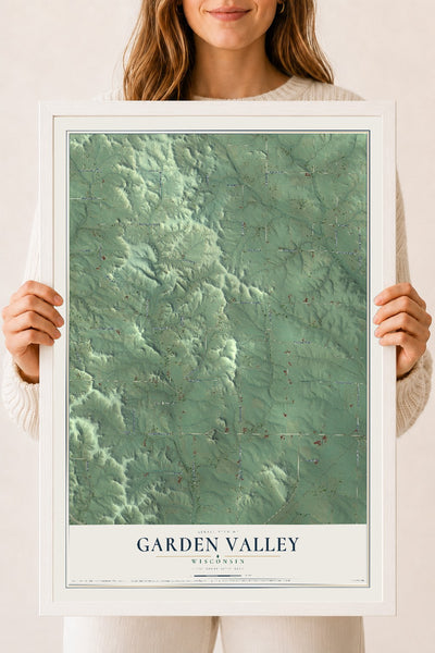 Map of Garden Valley, Wisconsin, 18 x 24 inch print in a white wood frame
