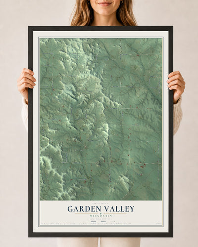 Map of Garden Valley, Wisconsin, 24 x 36 inch print in a black wood frame