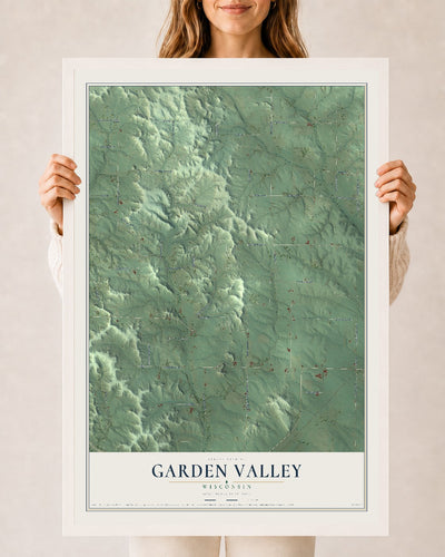 Map of Garden Valley, Wisconsin, 24 x 36 inch print in a white wood frame