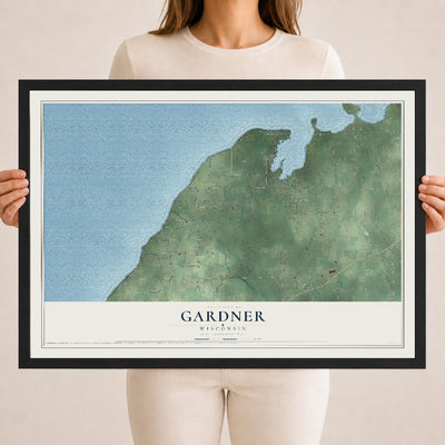 Map of Gardner, Wisconsin, 18 x 24 inch print in a black wood frame