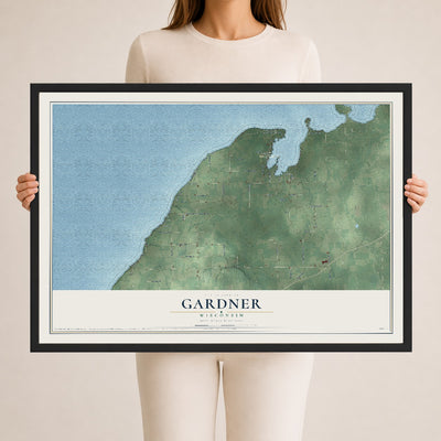Map of Gardner, Wisconsin, 24 x 36 inch print in a black wood frame