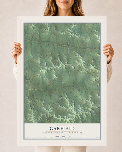 Map of Garfield, Jackson County, Wisconsin, 24 x 36 inch print in a white wood frame