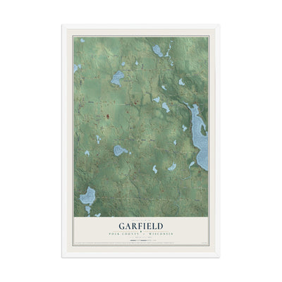 Map of Garfield, Polk County, Wisconsin, 12 x 18 inch print in a white wood frame