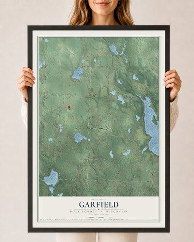 Map of Garfield, Polk County, Wisconsin, 24 x 36 inch print in a black wood frame