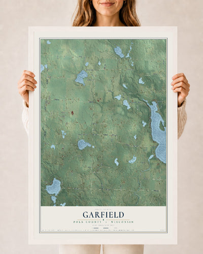 Map of Garfield, Polk County, Wisconsin, 24 x 36 inch print in a white wood frame