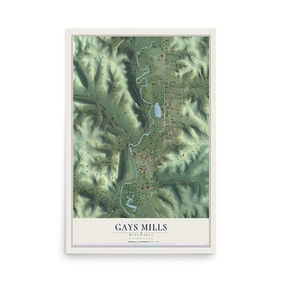 Map of Gays Mills, Wisconsin, 12 x 18 inch unframed archival matte print