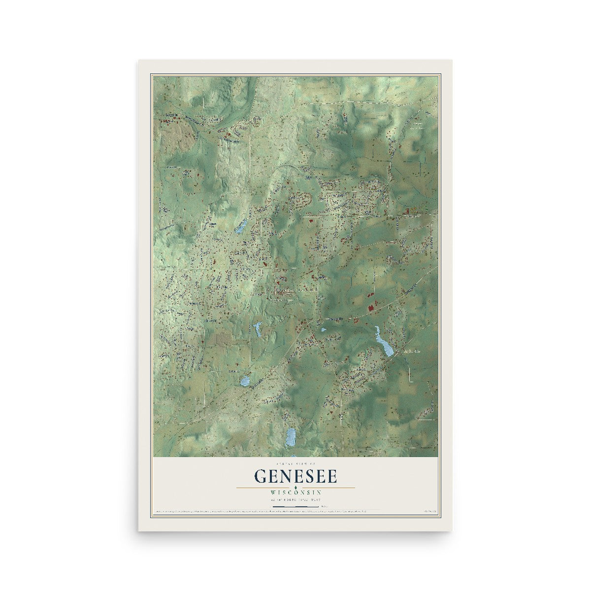 Map of Genesee, Wisconsin, 12 x 18 inch unframed archival matte print