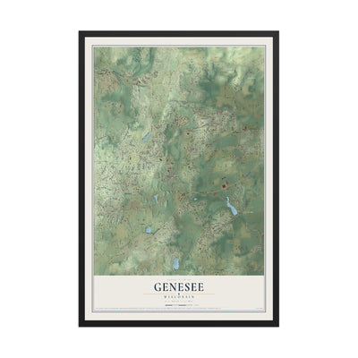 Map of Genesee, Wisconsin, 12 x 18 inch print in a black wood frame