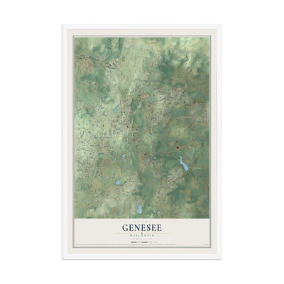 Map of Genesee, Wisconsin, 12 x 18 inch print in a white wood frame