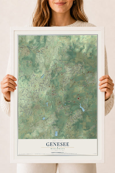Map of Genesee, Wisconsin, 18 x 24 inch print in a white wood frame