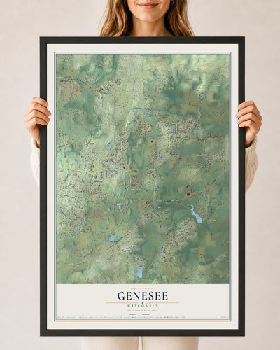 Map of Genesee, Wisconsin, 24 x 36 inch print in a black wood frame
