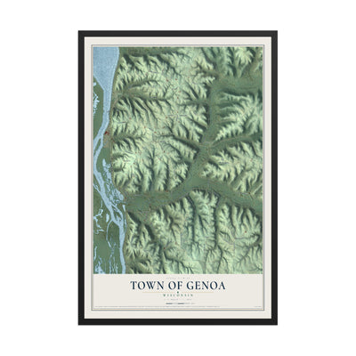 Map of the Town of Genoa, Wisconsin, 12 x 18 inch print in a black wood frame