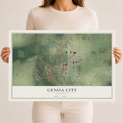 Map of Genoa City, Wisconsin, 12 x 18 inch unframed archival matte print