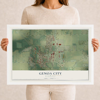 Map of Genoa City, Wisconsin, 12 x 18 inch print in a white wood frame