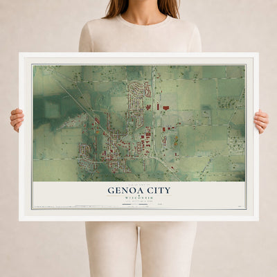 Map of Genoa City, Wisconsin, 24 x 36 inch print in a white wood frame