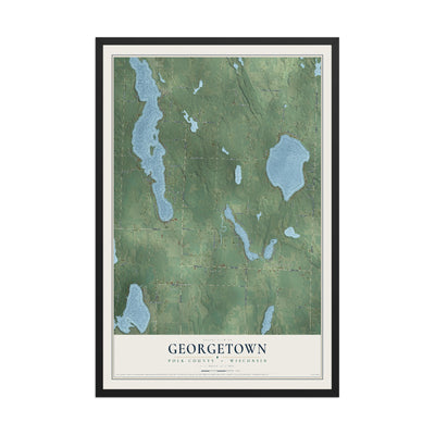 Map of Georgetown, Polk County, Wisconsin, 12 x 18 inch print in a black wood frame