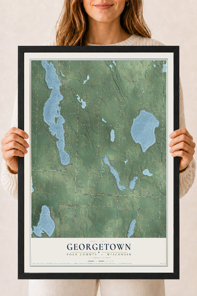 Map of Georgetown, Polk County, Wisconsin, 18 x 24 inch print in a black wood frame