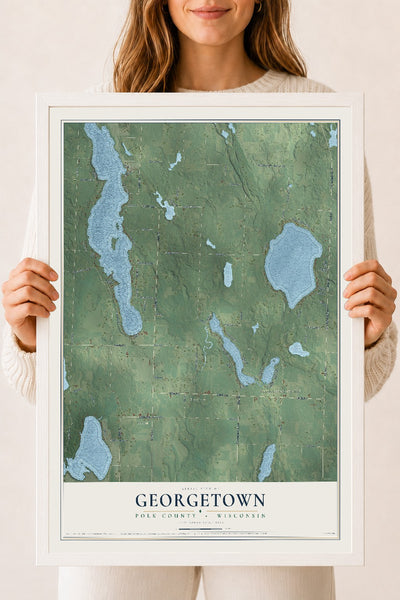 Map of Georgetown, Polk County, Wisconsin, 18 x 24 inch print in a white wood frame