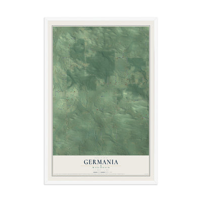 Map of Germania, Wisconsin, 12 x 18 inch print in a white wood frame
