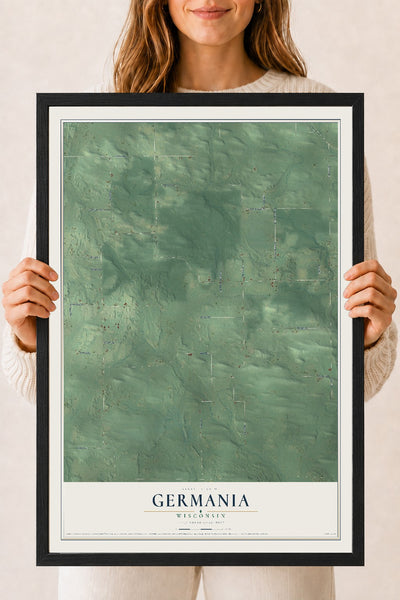 Map of Germania, Wisconsin, 18 x 24 inch print in a black wood frame