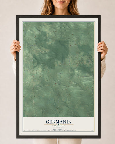 Map of Germania, Wisconsin, 24 x 36 inch print in a black wood frame