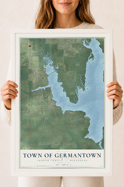 Map of the Town of Germantown, Juneau County, Wisconsin, 18 x 24 inch print in a white wood frame