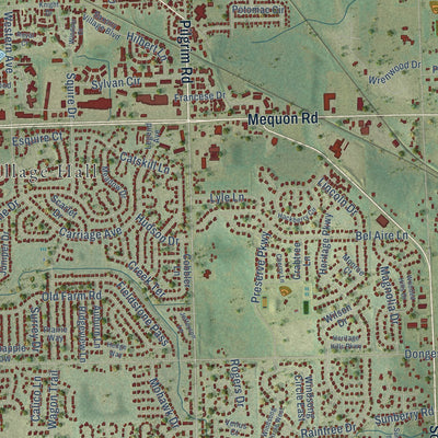 Close-up of the map of Germantown, Wisconsin print showing street and building detail