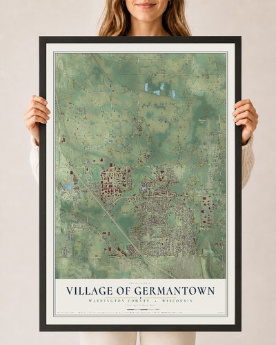 Map of Germantown, Wisconsin, 24 x 36 inch print in a black wood frame