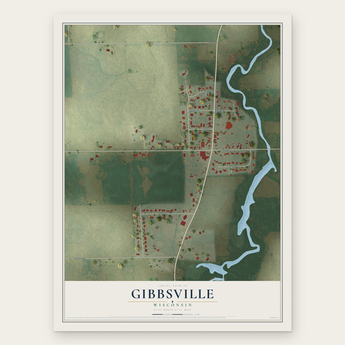 Gibbsville, Wisconsin map print, the full design