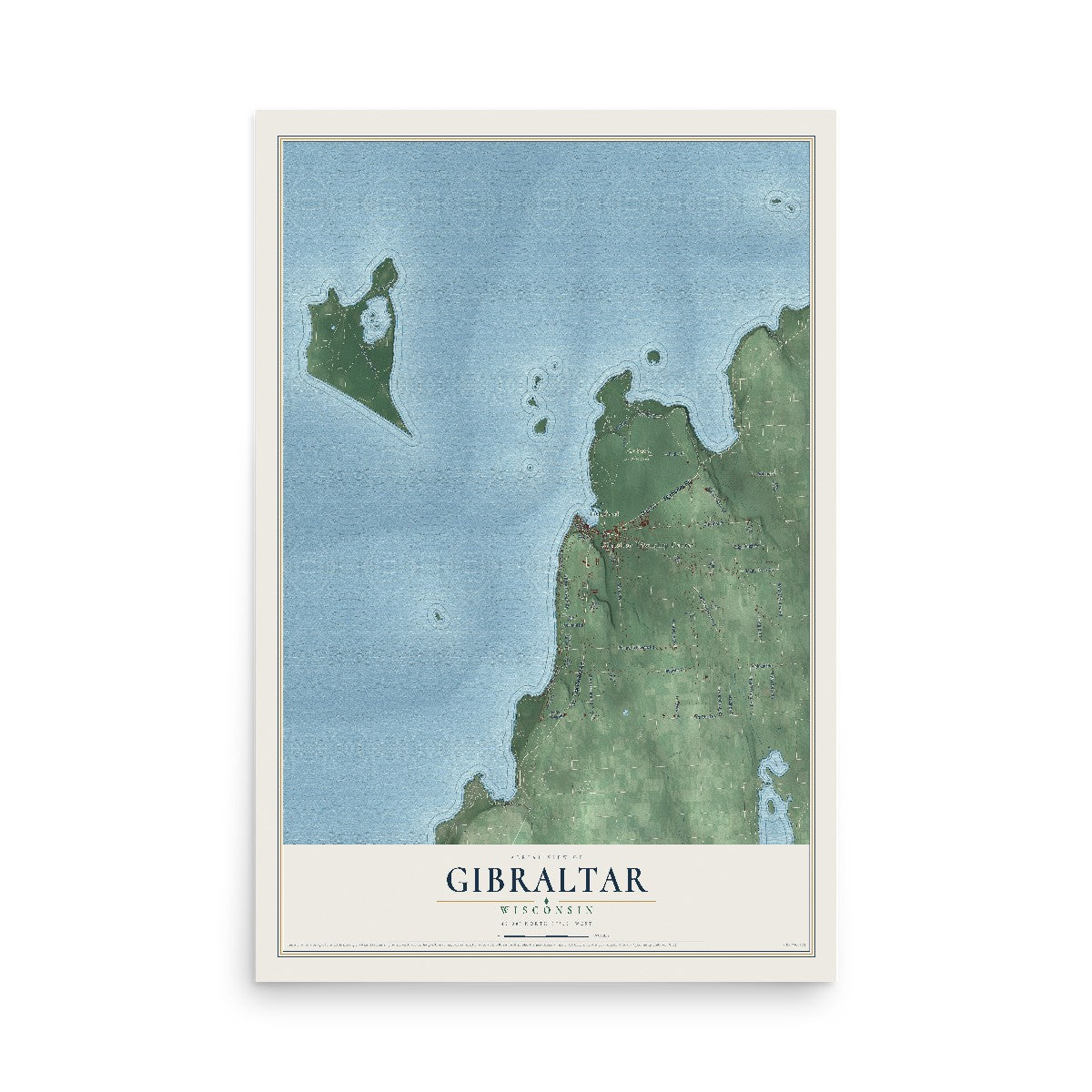 Map of Gibraltar, Wisconsin, 12 x 18 inch unframed archival matte print
