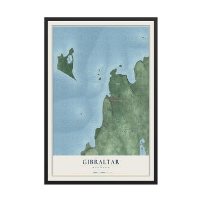 Map of Gibraltar, Wisconsin, 12 x 18 inch print in a black wood frame