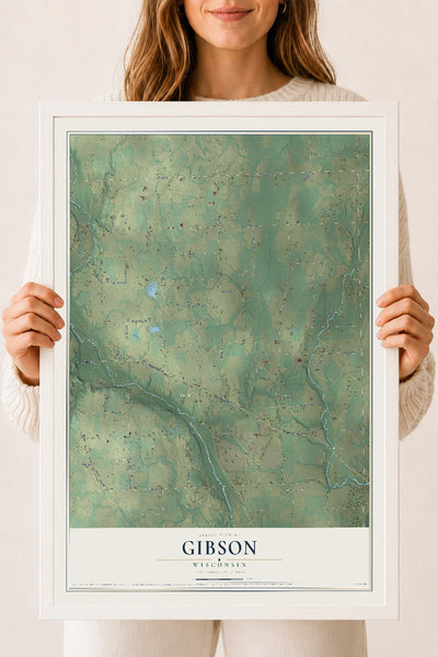 Map of Gibson, Wisconsin, 18 x 24 inch print in a white wood frame