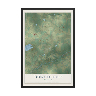 Map of the Town of Gillett, Wisconsin, 12 x 18 inch print in a black wood frame