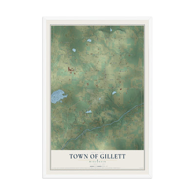 Map of the Town of Gillett, Wisconsin, 12 x 18 inch print in a white wood frame