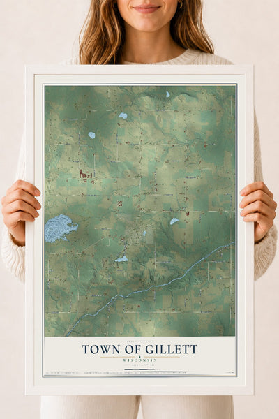 Map of the Town of Gillett, Wisconsin, 18 x 24 inch print in a white wood frame