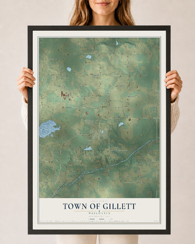 Map of the Town of Gillett, Wisconsin, 24 x 36 inch print in a black wood frame