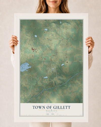 Map of the Town of Gillett, Wisconsin, 24 x 36 inch print in a white wood frame