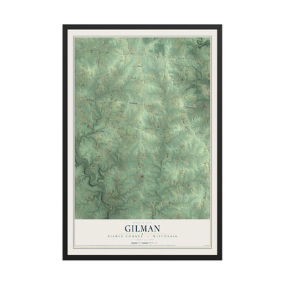 Map of Gilman, Pierce County, Wisconsin, 12 x 18 inch print in a black wood frame