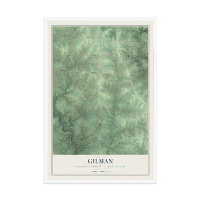 Map of Gilman, Pierce County, Wisconsin, 12 x 18 inch print in a white wood frame