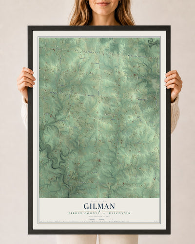 Map of Gilman, Pierce County, Wisconsin, 24 x 36 inch print in a black wood frame