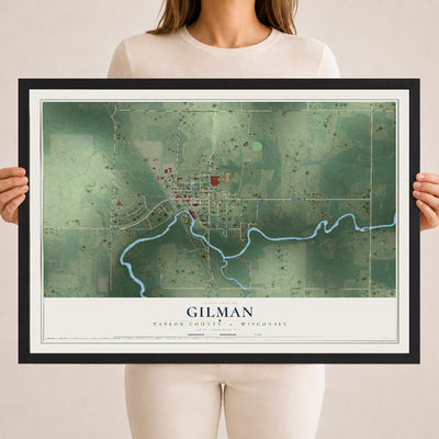 Map of Gilman, Taylor County, Wisconsin, 18 x 24 inch print in a black wood frame