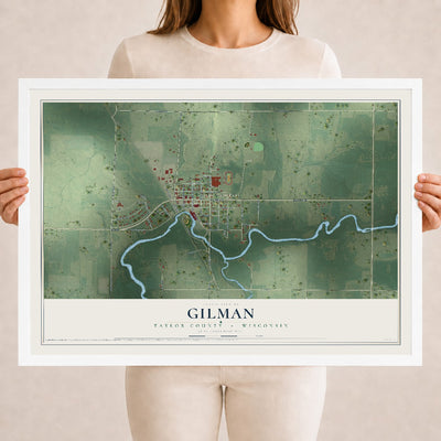 Map of Gilman, Taylor County, Wisconsin, 18 x 24 inch print in a white wood frame