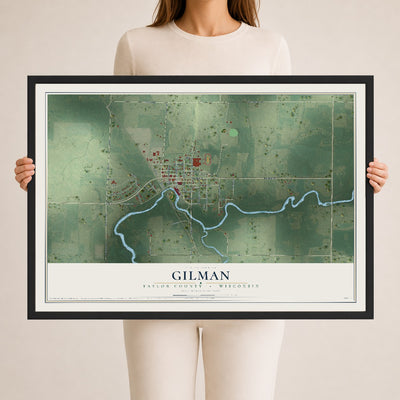 Map of Gilman, Taylor County, Wisconsin, 24 x 36 inch print in a black wood frame
