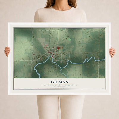 Map of Gilman, Taylor County, Wisconsin, 24 x 36 inch print in a white wood frame
