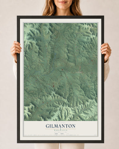 Map of Gilmanton, Wisconsin, 24 x 36 inch print in a black wood frame