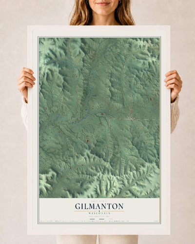 Map of Gilmanton, Wisconsin, 24 x 36 inch print in a white wood frame