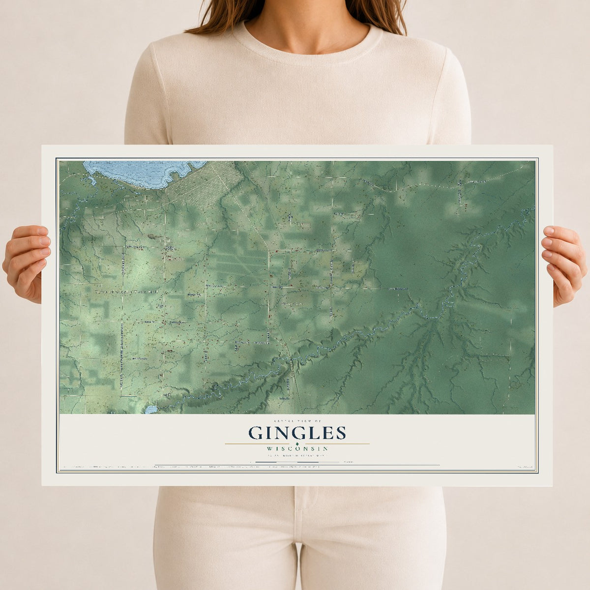 Map of Gingles, Wisconsin, 12 x 18 inch unframed archival matte print