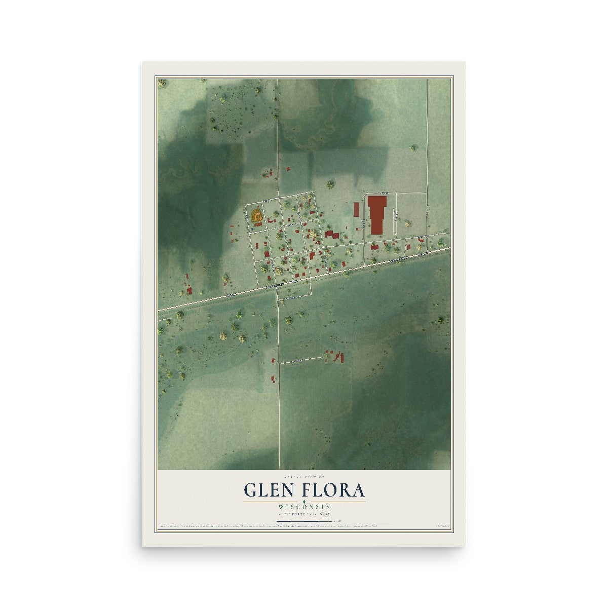 Map of Glen Flora, Wisconsin, 12 x 18 inch unframed archival matte print