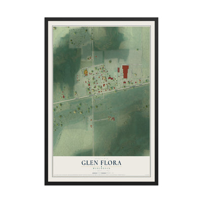 Map of Glen Flora, Wisconsin, 12 x 18 inch print in a black wood frame