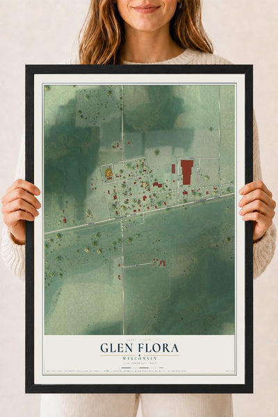 Map of Glen Flora, Wisconsin, 18 x 24 inch print in a black wood frame